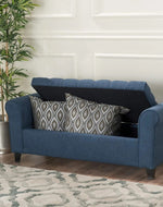 Bloomart Zamansız Button Tufted Design Premium Wood 2 Seater Storage Bench (Blue)