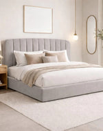 Bloomart Cloudora Luxury Full Upholstered Bouclé Storage Bed With Hydraulic Lift Modern Designer Bed With Deep Storage
