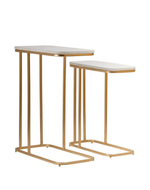 Bloomart Sassy Marble Finish Laminated Top End Table Set of 2 with Golden Finish Elegant and Durable Nightstand Pair for Modern Bedroom Decor