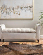 Bloomart Zamansız Button Tufted Design Premium Wood 2 Seater Storage Bench (Ivory)