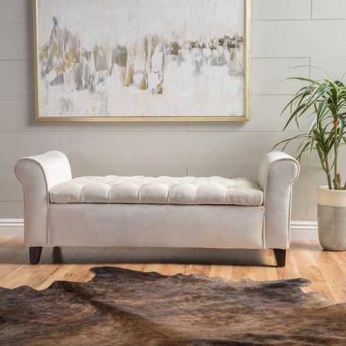 Bloomart Zamansız Button Tufted Design Premium Wood 2 Seater Storage Bench (Ivory)