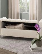 Bloomart Zamansız Button Tufted Design Premium Wood 2 Seater Storage Bench (Ivory)