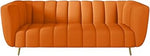 Bloomart Modern Channel Tufted Leather 3 Seater Sofa | Luxury Couch for Living Room, Lounge & Office (Navy Blue)