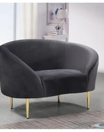 Modern Velvet Curved 2 Seater Sofa - Grey Gold Legs