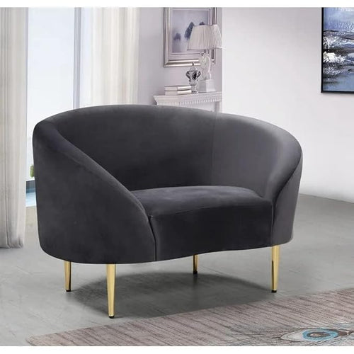 Modern Velvet Curved 2 Seater Sofa - Grey Gold Legs