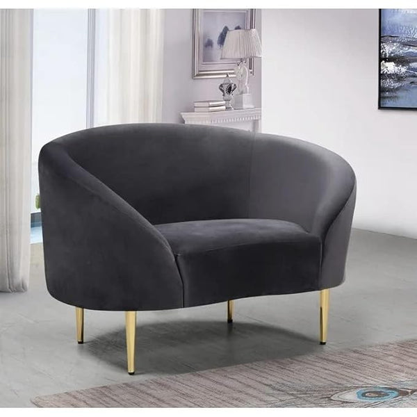 Modern Velvet Curved 2 Seater Sofa - Grey Gold Legs