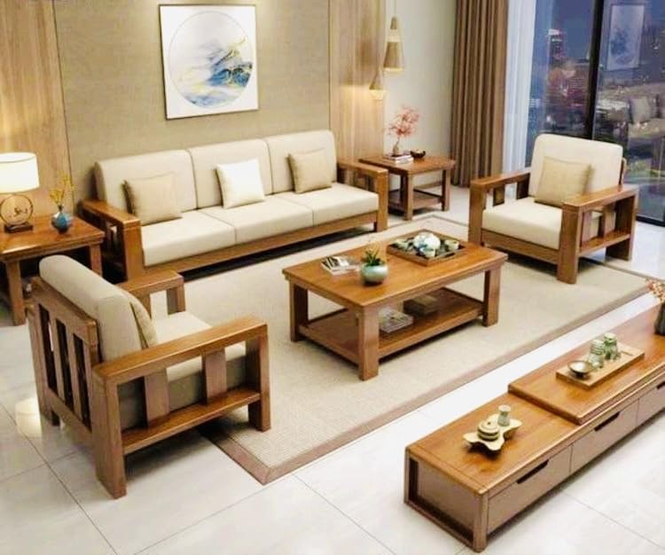Torque U Shaped 12 Seater Sofa Set for Living Room - Beige & Brown