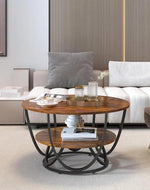 Bloomart Round Coffee Table with Marble Top Like Finish Stylish 2-Tier Design