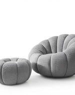 Bloomart Modern Round Pumpkin Design Accent Lounge Chair with Ottoman | Cozy Single Seater Sofa for Living Room & Home (Blue)