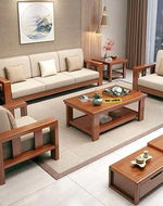 Wooden Sofa Set 5 Seater for Living Room | Sheesham Wood 5 Seater Sofa Set for Home & Office | Solid Wood Sofa Set 5 Seater, Brown Teak Finish
