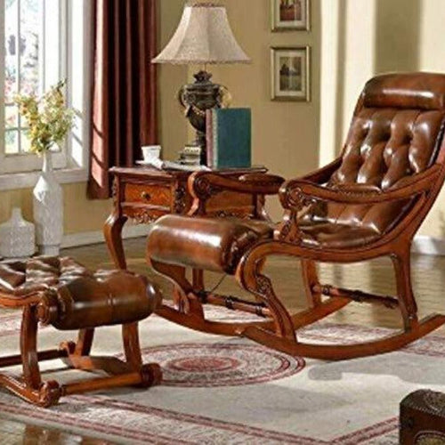 Wooden Royal Carved Rocking Chair With foot Rest