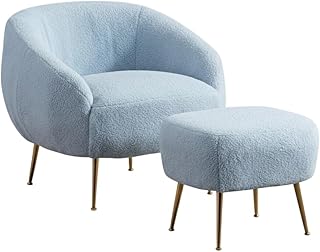 Bloomart Cozy Boucle Accent Chair with Ottoman | Single Seater Lounge Chair with Gold Metal Legs for Living Room & Reading (Sky Blue)