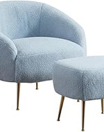 Bloomart Cozy Boucle Accent Chair with Ottoman | Single Seater Lounge Chair with Gold Metal Legs for Living Room & Reading (Sky Blue)