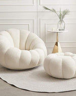 Bloomart Modern Round Pumpkin Design Accent Lounge Chair with Ottoman | Cozy Single Seater Sofa for Living Room & Home (Blue)