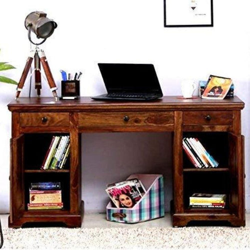 Wooden Desk Study Cabinet (Sheesham Wood) (Teak Shade)