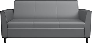 Bloomart Modern 3 Seater Synthetic Leather Sofa | Comfortable 3-Person Couch for Living Room & Office (Grey, 3 Seater)