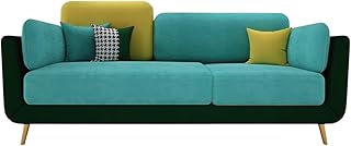 Bloomart Modern Velvet Sofa Set for Living Room | Sofa with Cushion Back & Wooden Legs | Contemporary Sofa Couch Set (Teal Green & Yellow, 3 Seater)