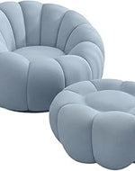 Bloomart Modern Round Pumpkin Design Accent Lounge Chair with Ottoman | Cozy Single Seater Sofa for Living Room & Home (Blue)