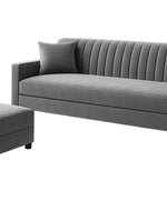 3 Seater Wooden Sofa Set with Ottoman, Velvet Fabric Couch, Durable & Space-Saving Design for Living Room, Office & Guest Use - Grey Color