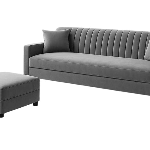 Bloomart Modern Channel Tufted Leather 3 Seater Sofa | Luxury Couch for Living Room, Lounge & Office (Navy Blue)