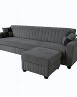 FURNY Gracinta Fabric 4 Seater Convertiable L Shape Sofa Set 3Seater Modern Sofa Set & Ottoman for Living Room (Dark Grey) with Velvet Fabric | Durable Comfort | Modern Design | IDE