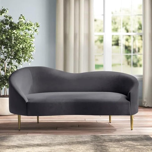 Modern Velvet Curved 2 Seater Sofa - Grey