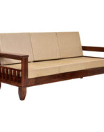 Solid Sheesham Wood 5 Seater Sofa Set | Living Room Wooden Sofa Set 3+1+1With Cushions - Natural Brown Finish