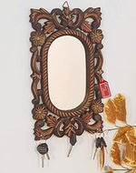 Wooden Antique Oval Shaped Mirror with Key Holder