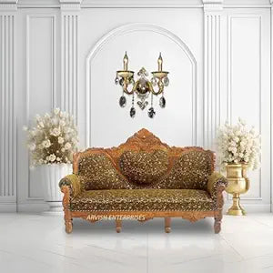 Solid Sheesham Wooden handcarved Sofa Set with Cushion | 3 Seater Sofa for Living Room, Hall, | Dark Grey | 72 X 27 X 46 inches