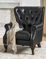 Luxury Chesterfield Wingback Accent Chair | Button Tufted Upholstered Armchair with Nailhead Trim & Solid Wooden Legs