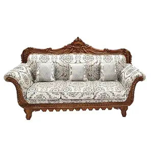 Solid Teak Wood Handcarved 3 Seater Sofa | Sofa with Back Support and armrest for Living Room, Hall & Hotel | Brown | 72 x 25 x 45cm