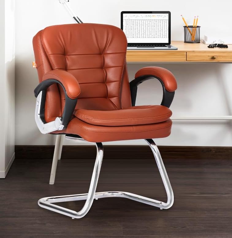 Da URBAN® Milford Leatherette | Heavy Duty Metal Frame| Visitor/Study/Office Chair with Padded Arms (Tan)