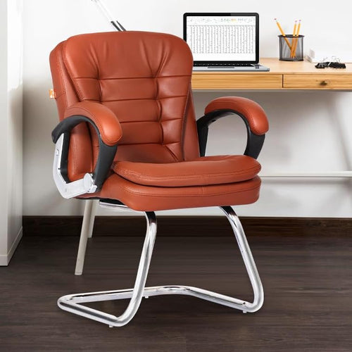 Da URBAN® Milford Leatherette | Heavy Duty Metal Frame| Visitor/Study/Office Chair with Padded Arms (Tan)