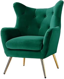 Bloomart Wingback Tufted Velvet Armchair with Metal Legs | Stylish Single Seater Sofa Chair for Living Room & Bedroom (Green)