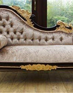 Bloomart Savour Designer Hand Carved Teak Wood Button Tufted Chaise Lounge