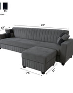 FURNY Gracinta Fabric 4 Seater Convertiable L Shape Sofa Set 3Seater Modern Sofa Set & Ottoman for Living Room (Dark Grey) with Velvet Fabric | Durable Comfort | Modern Design | IDE