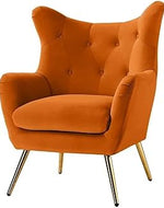 Bloomart Wingback Tufted Velvet Armchair with Metal Legs | Stylish Single Seater Sofa Chair for Living Room & Bedroom (Orange)