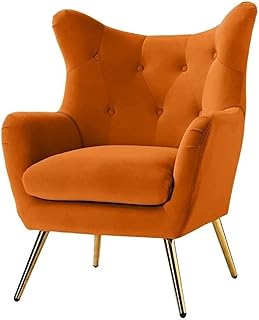 Bloomart Wingback Tufted Velvet Armchair with Metal Legs | Stylish Single Seater Sofa Chair for Living Room & Bedroom (Orange)
