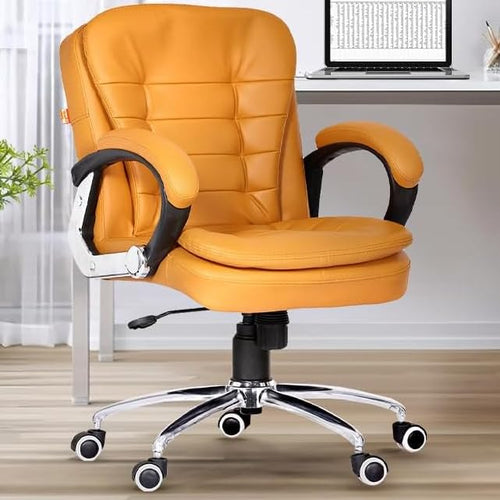 Da URBAN® Milford Mid Back Revolving Leatherette Ergonomic Home & Office Executive Chair with High Comfort Seating, Height Adjustable Seat & Heavy Duty Metal Base (Camel)
