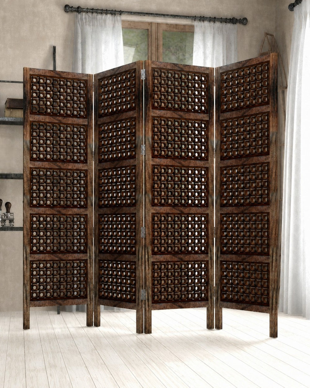 Premium Elegant Solid Wood Room Divider/Separator/Wooden Partition 4 Panels