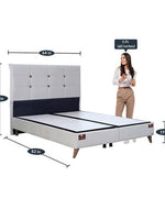 Queen Size Upholstered Wingback Headboard Bed with Storage