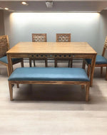 Renton Premium Designer Teak Wood 6 Seater Dining Set with Bench Matte Finish for Dining Room or Kitchen