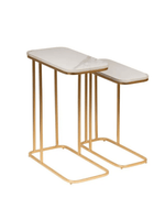 Bloomart Sassy Marble Finish Laminated Top End Table Set of 2 with Golden Finish Elegant and Durable Nightstand Pair for Modern Bedroom Decor