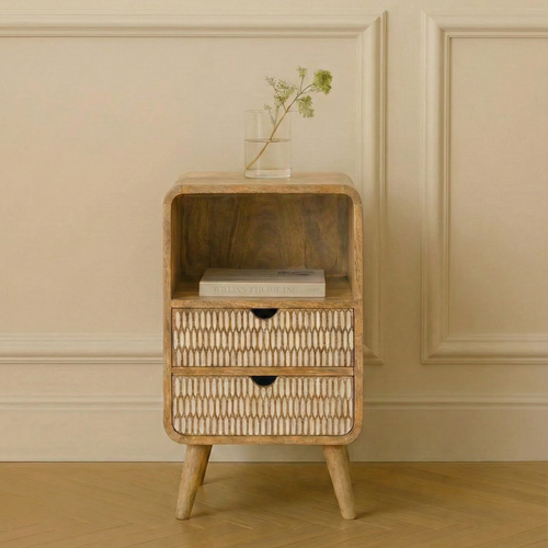 Bloomart Solivne Handmade Stylish Bedside Table with 2 Spacious Storage Drawers for Bedroom & Living Room