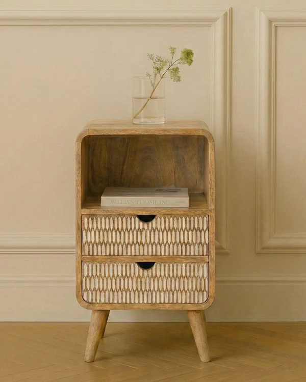 Bloomart Solivne Handmade Stylish Bedside Table with 2 Spacious Storage Drawers for Bedroom & Living Room
