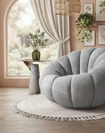 Bloomart Modern Round Pumpkin Design Accent Lounge Chair with Ottoman | Cozy Single Seater Sofa for Living Room & Home (Blue)