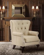 Luxury Chesterfield Wingback Accent Chair | Button Tufted Upholstered Armchair with Nailhead Trim & Solid Wooden Legs
