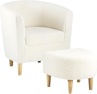 Bloomart Modern Tub Chair with Ottoman | Single Seater Armchair for Living Room & Bedroom | Cushioned Club Chair (Beige, Set of 1)