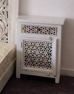 Wooden Handicraft Carved Mango Wood Poster Bed Queen Size (Antique White Finish) - WoodenTwist