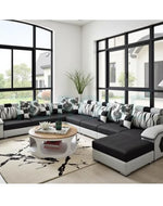 Torque U Shaped 12 Seater Sofa Set for Living Room - Light Grey & Black